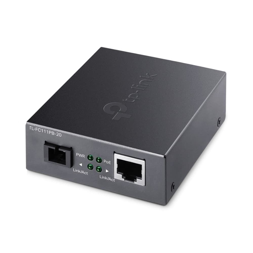 Медиен конвертор, 10/100 Mbps WDM 20км, 1 Poe порт, SC конектор, Сингъл мод
