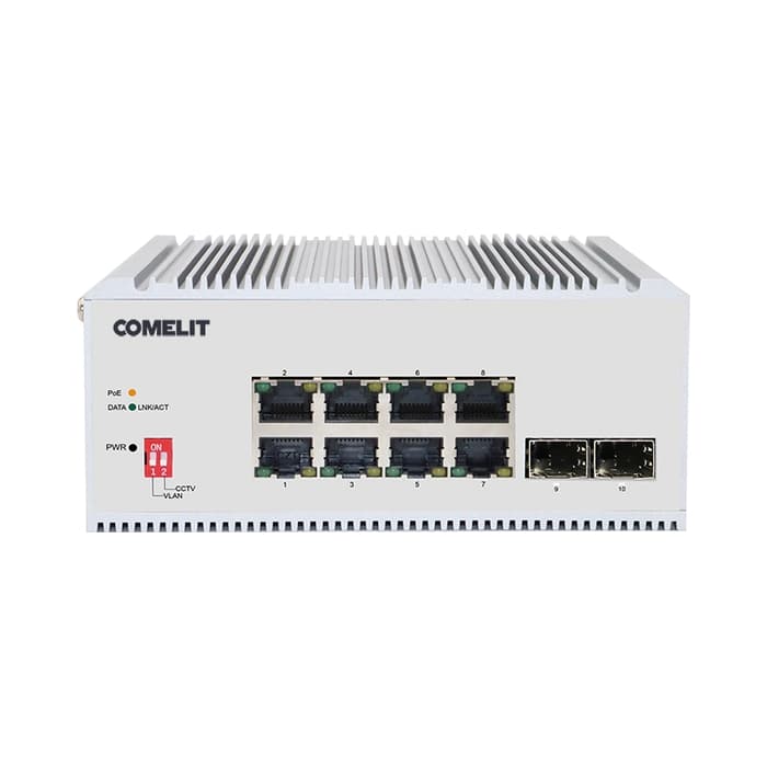 PoE мрежов суич, 8 порта + 2 SFP, гигабитов, DIN монтаж